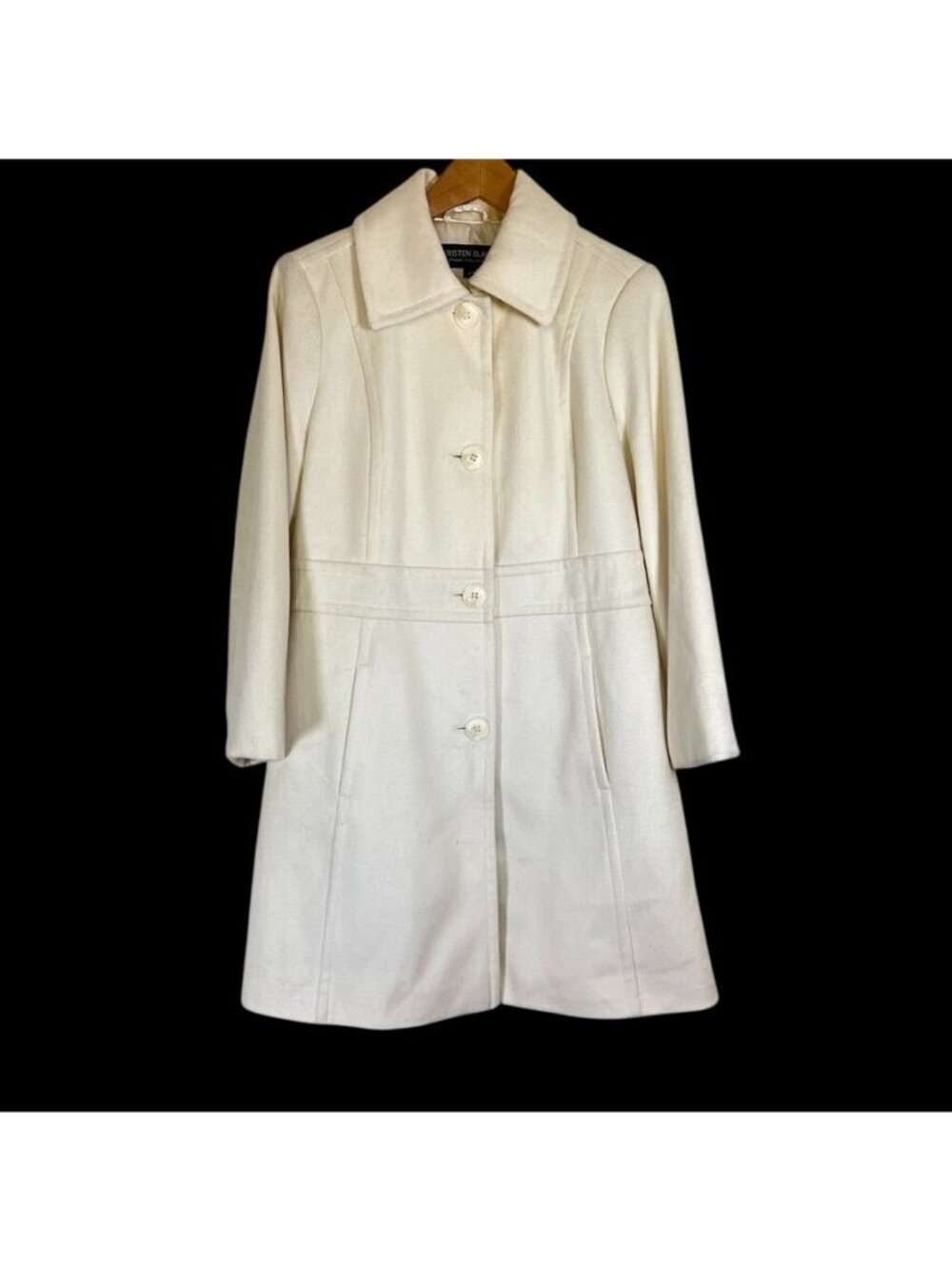 Ivory Wool Blend Fit & Flare Coat Sz 8 Princess Seam Tailored Old Money Mod 60s